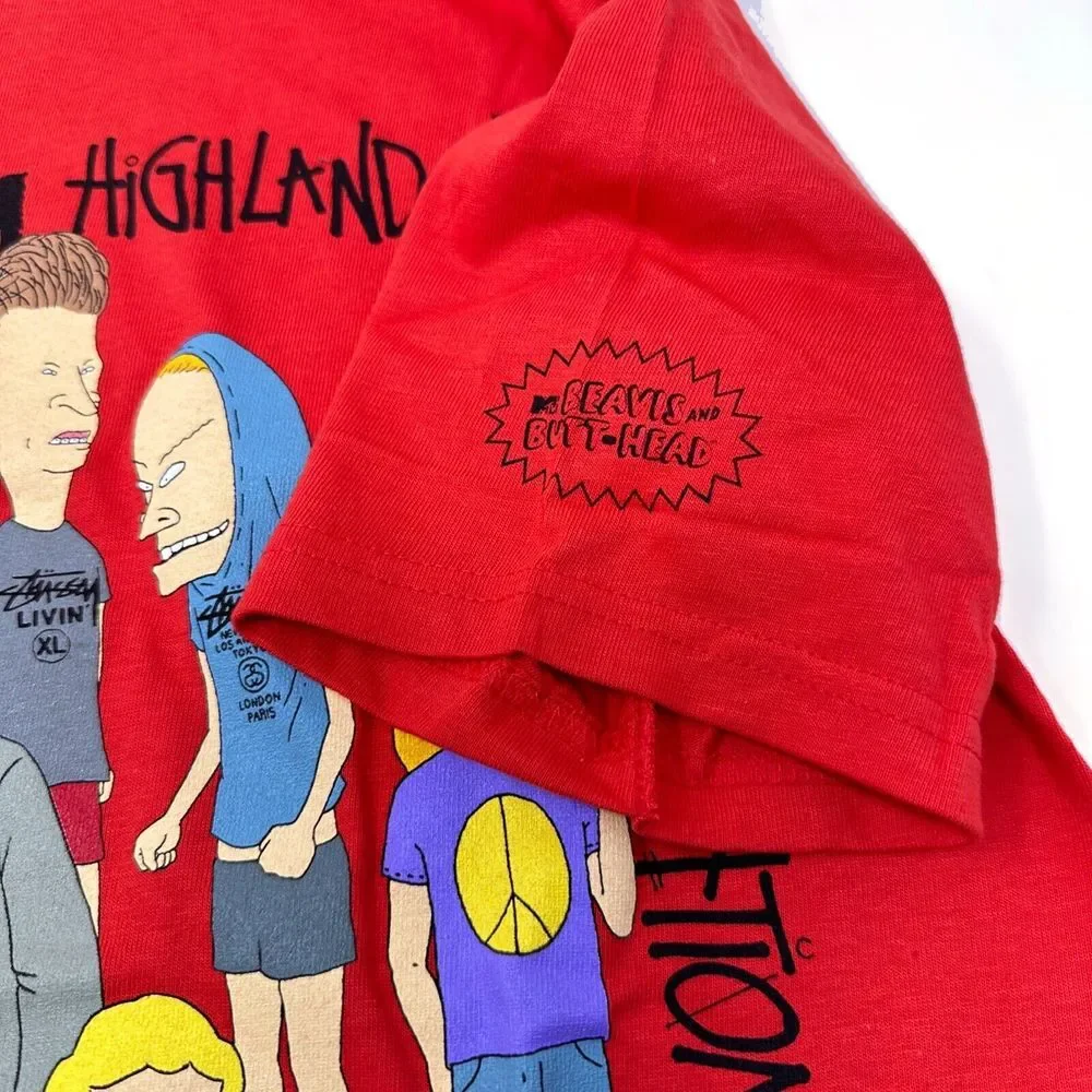 STUSSY‎ X BEAVIS & BUTT-HEAD Red Graphic Highland High T-Shirt NEW W/O TAG Small